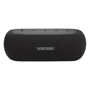 Harman Kardon superior sound Stylish looks, quality design Built-in battery IP67 waterproof and dustproof Bluetooth music streaming Made in part with 100% recycled polyester yarn, 85% recycled plastic, and 50% recycled aluminum Boost stereo sound with two speakers