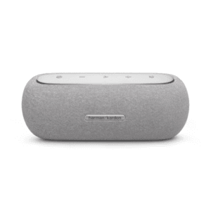 Harman Kardon superior sound Stylish looks, quality design Built-in battery IP67 waterproof and dustproof Bluetooth music streaming Made in part with 100% recycled polyester yarn, 85% recycled plastic, and 50% recycled aluminum Boost stereo sound with two speakers