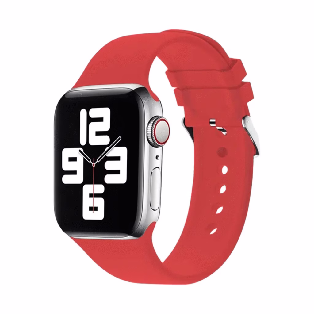 Green Silicone Band with Buckle Watch Strap for Apple Watch 42/44/45MM - Bright Red