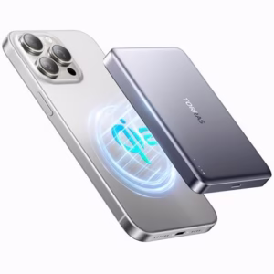 TORRAS MiniMag Power Bank, Ultra Slim 5,000 mAh Wireless Portable Charger with USB-C Cable, Fast Charging Magnetic Battery Pack, Magsafe-Compatible Charger for iPhone 16/15/14/13/12, Grey
