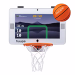 Huupe Mini Classic Smart Indoor Basketball Hoop, White, HD TV Backboard with Smart Features, Over-Door Mount, Sensor Shot Tracking, Rechargeable