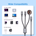 Blupebble PowerFlow USB-C To USB-C+Lightning+Watch Charger 100W PD Cable 1.2M Black BP-PF3IN1-BK