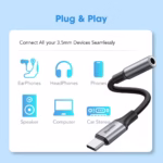 Blupebble USB-C Male To 3.5MM Female Adapter Gray BP-USBC23.5FMALE-GY