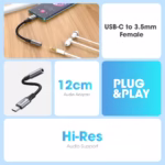 Blupebble USB-C Male To 3.5MM Female Adapter Gray BP-USBC23.5FMALE-GY