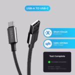 Blupebble PowerFlow USB-A To USB-C Cable PD 66W 1.2-Meter Black BP-USBA2C1.2M66W-BK