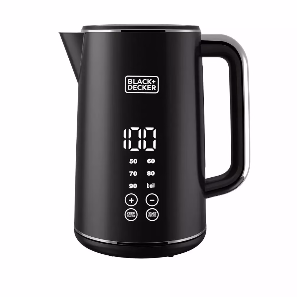 BLACK+DECKER Digital Kettle, 2300W, 1.7L, Touch Screen, Double Wall Design, 6 Preset Temps, 30-Min Keep Warm, LED Display, Auto Shut-Off, Boil-Dry Protection, Cool-Touch Exterior, Black - JCD200-B5