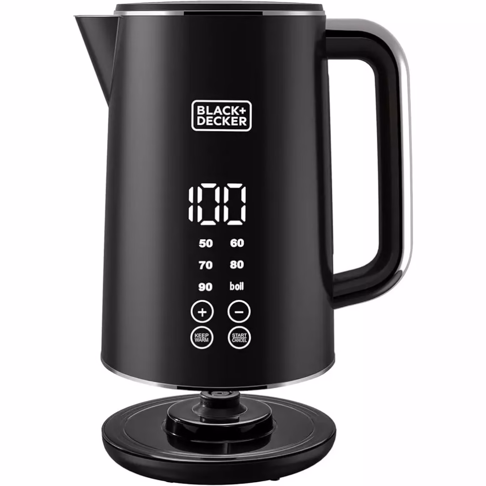 BLACK+DECKER Digital Kettle, 2300W, 1.7L, Touch Screen, Double Wall Design, 6 Preset Temps, 30-Min Keep Warm, LED Display, Auto Shut-Off, Boil-Dry Protection, Cool-Touch Exterior, Black - JCD200-B5