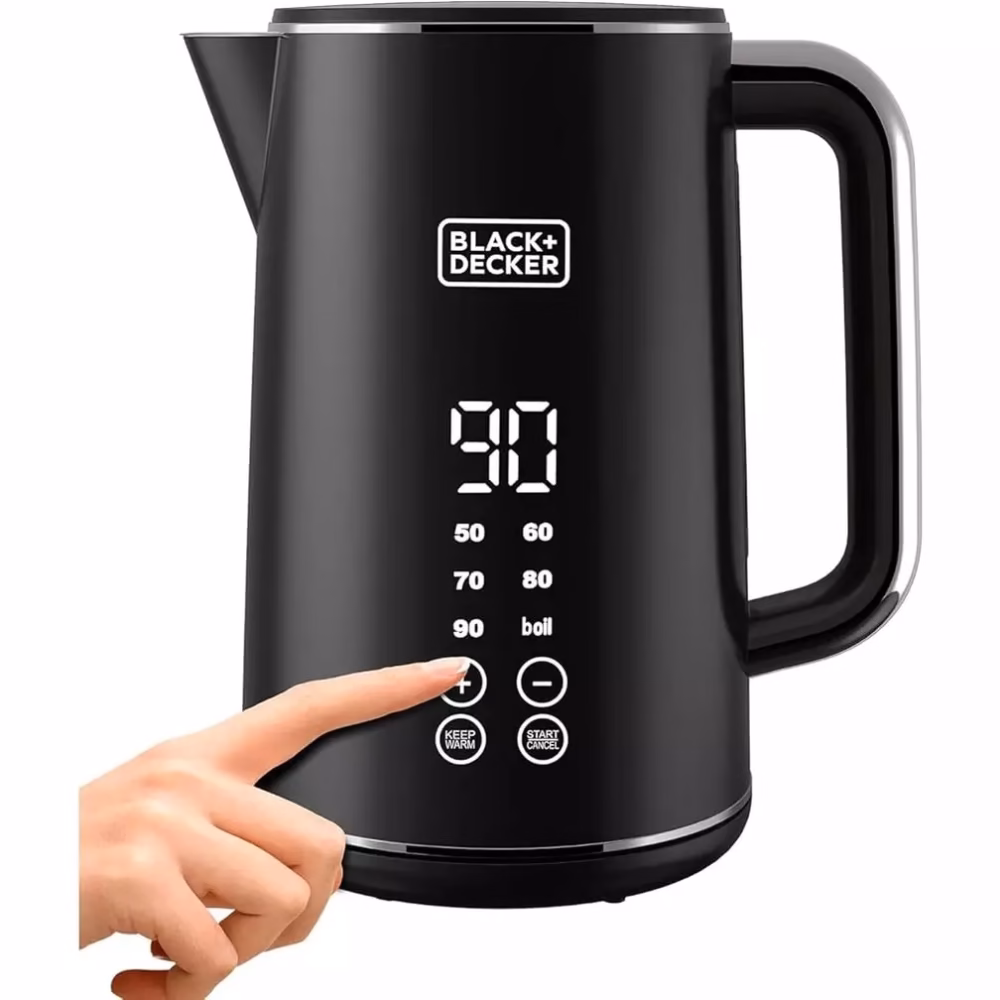 BLACK+DECKER Digital Kettle, 2300W, 1.7L, Touch Screen, Double Wall Design, 6 Preset Temps, 30-Min Keep Warm, LED Display, Auto Shut-Off, Boil-Dry Protection, Cool-Touch Exterior, Black - JCD200-B5
