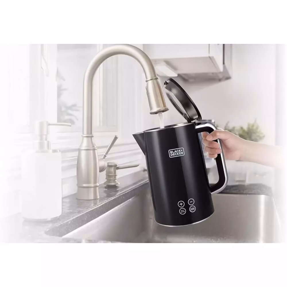 BLACK+DECKER Digital Kettle, 2300W, 1.7L, Touch Screen, Double Wall Design, 6 Preset Temps, 30-Min Keep Warm, LED Display, Auto Shut-Off, Boil-Dry Protection, Cool-Touch Exterior, Black - JCD200-B5