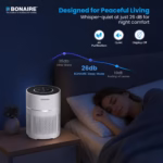 Bonaire GAP12 HEPA Air Purifier for Home with Pre‑Filter, Activated Carbon Filter, Auto Mode, PM2.5 Sensor, Timer, Sleep Mode, Child Lock & Filter Replacement Indicator – Compact Design – White