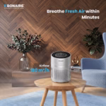 Bonaire GAP12 HEPA Air Purifier for Home with Pre‑Filter, Activated Carbon Filter, Auto Mode, PM2.5 Sensor, Timer, Sleep Mode, Child Lock & Filter Replacement Indicator – Compact Design – White
