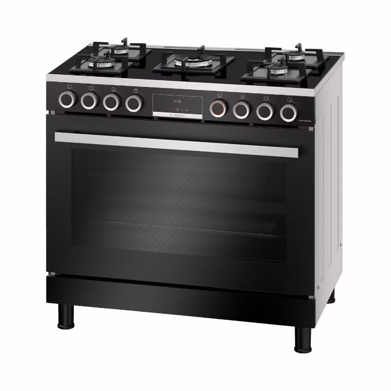 Series 8, Full Gas Hybrid Cooker 90cm, Digital Timer, Rotessirie, Black Glass, Made in Turkey